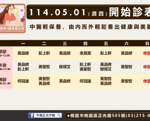 114年5月中路正光診表
